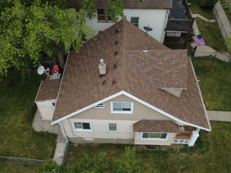 Overhead view of completed roof replacement project