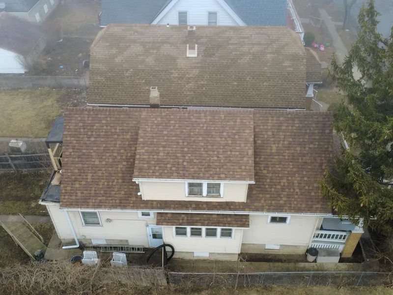 Overhead view of completed roof replacement project
