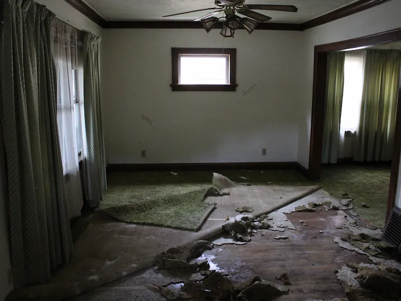 Old dark room wth broken floors