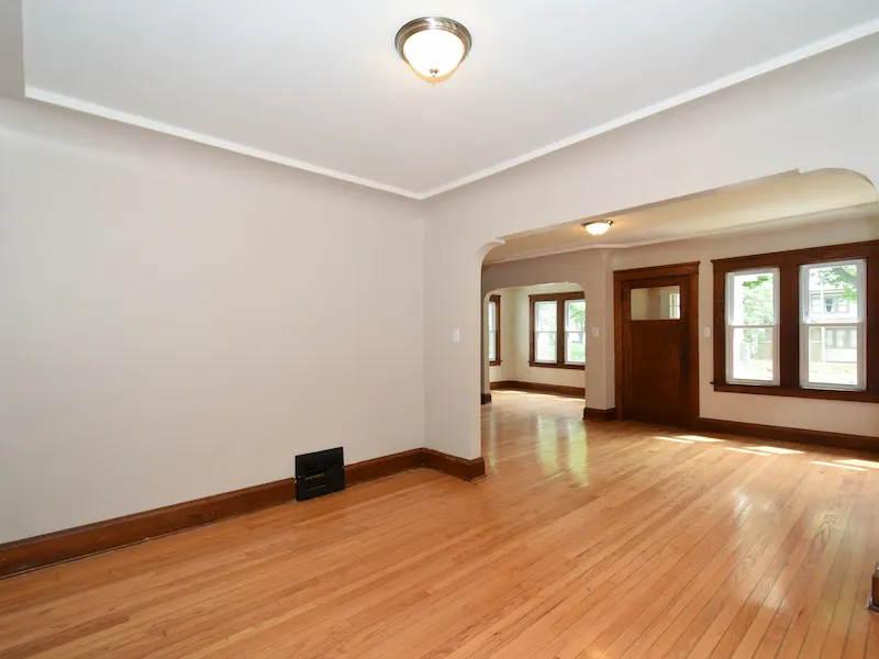 Light interior room with wide entryway